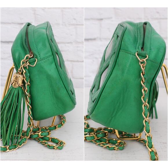 Chanel Vintage PVC Shoulder Bag Green Lambskin Leather Purse A2999 - Picture 9 of 9